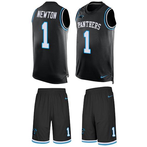Nike Panthers #1 Cam Newton Black Team Color Men's Stitched NFL Limited Tank Top Suit Jersey - Click Image to Close